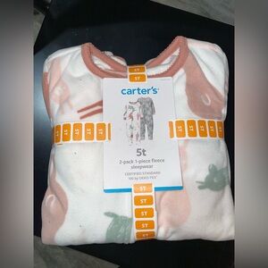 Footie Pjs Carter's 2 Pack 1 Piece Fleece Sleepwear Set Green & Pink NEW 5T